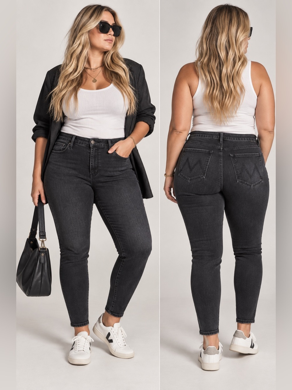 mother the mid rise dazzler ankle skinny black jeans not guilty wash 34 stretchy - Picture 1 of 9